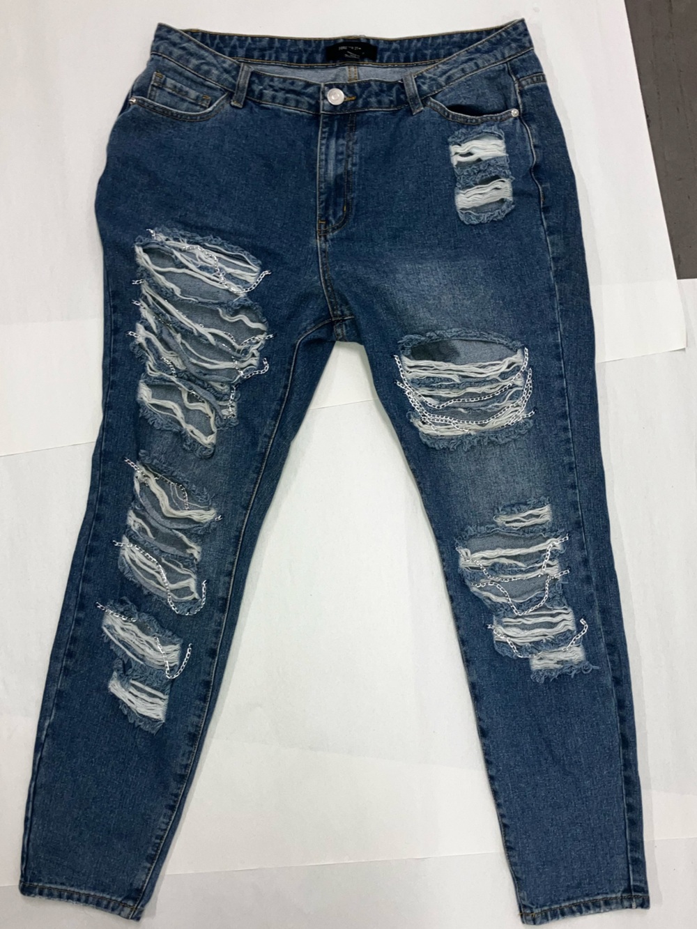 Forever 21+ Rhinestone Chain Distressed Skinny Jeans 12
